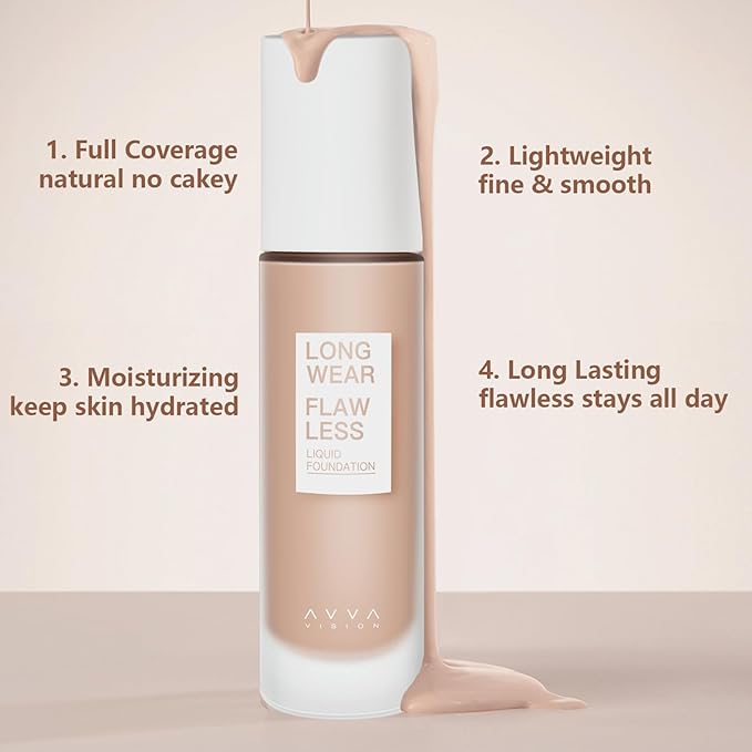 Liquid Foundation Makeup Natural True Skin Tone Full Coverage Concealer Flawless Complexion Blendable Longwear, 101, 1 fl. oz.-Velvo Beauty