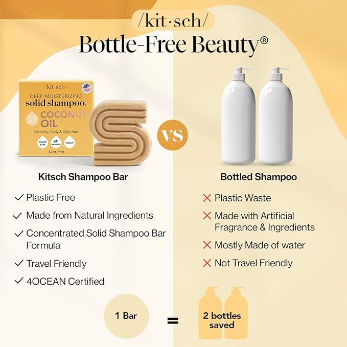Kitsch Coconut Oil Shampoo Bar - Hydrate & Soften Dry Damaged Hair - Deep Moisturizing Curly Hair Shampoo - Safe Shampoo for Color Treated Hair - Silicone, Paraben & Sulfate Free - 3.2 oz-Velvo Beauty