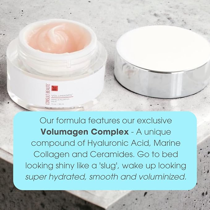 Consult Beaute Volumagen Miracle Plumping Barrier Balm - Facial Moisture Slugging - Overnight Deep Skin Hydration - Dry Skin - Hyaluronic Acid - Petrolatum Free - Lanolin Free - Mineral Oil Free 1 oz-Velvo Beauty