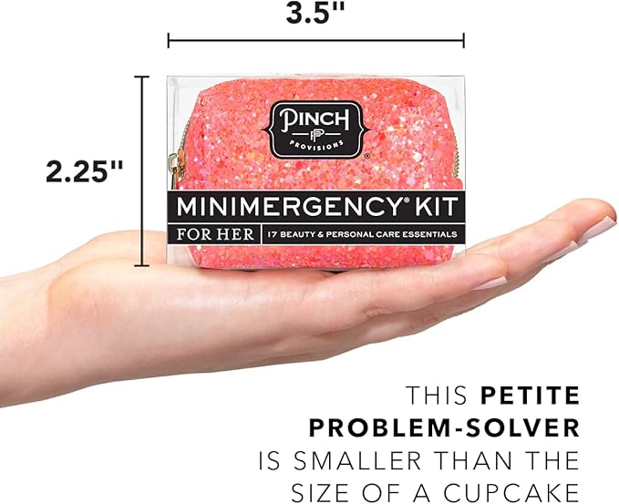 Pinch Provisions Coral Glitter Minimergency Kit, includes 17 Travel-Sized Cosmetic Essentials, Convenient for Purses, Emergency Beauty Accessories, Gifts for Holiday’s & Birthday’s-Velvo Beauty