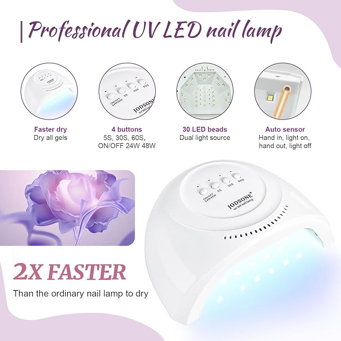 JODSONE Gel Nail Polish Kit 60 PCS with U V Light Soak off Base Top Coat 55 Shine Colors Gel Nail Kit Bright and Dark Brown Wine Red Series Manicure Set for Women and Girls-Velvo Beauty