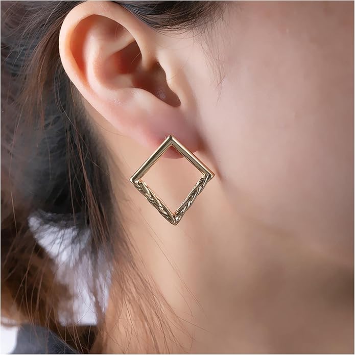 Vintage Hammered Square Drop Earrings Gold Hollow Square Earrings Metal Square Stud Earrings Minimalist Geometric Square Earrings Jewelry for Women-Velvo Beauty