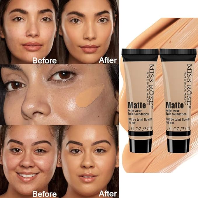 2 Pack Liquid Foundation Cream for Face Makeup,Durable Full Coverage Matte Concealer Make Up,Oil Control & Waterproof Base Primer -1+1 Fl.Oz (BEIGE 7#)-Velvo Beauty