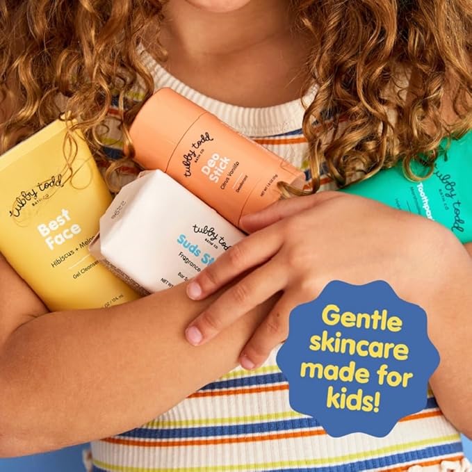 Tubby Todd Kids Sensitive Skincare Routine - The Kickstart Bundle - Gentle Bar Soap, Face Wash, Deodorant, Kids Toothpaste with Hydroxyapetite - Standard Size Scented-Velvo Beauty