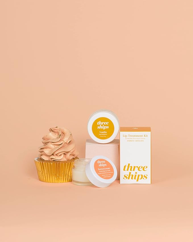 Three Ships Lip Treatment Kit - Buttercream Hydrating Lip Mask and Vanilla Lip Exfoliator – Soothing Natural Lip Care for Dry, Damaged Lips – As Seen on Dragons’ Den, 2 x 15g-Velvo Beauty