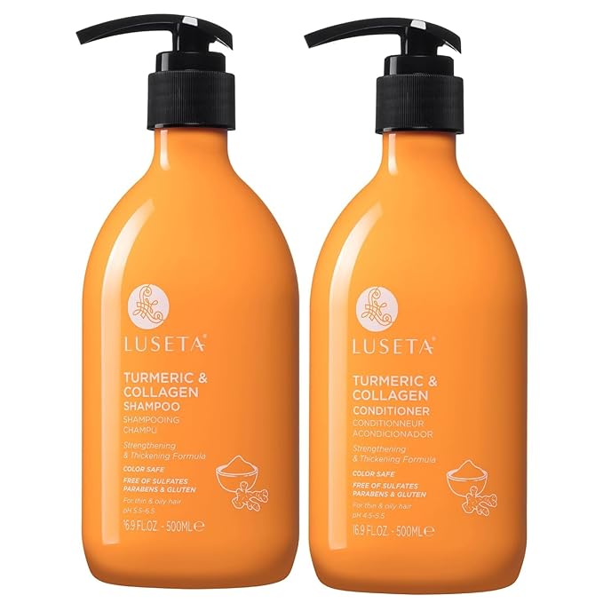 Luseta Shampoo and Conditioner Set for Hair with Turmeric & Collagen, Hair Thickening Volumizing Shampoo for Thin or Oil Hair, Sulfate and Parabens Free 2x16.9Oz-Velvo Beauty
