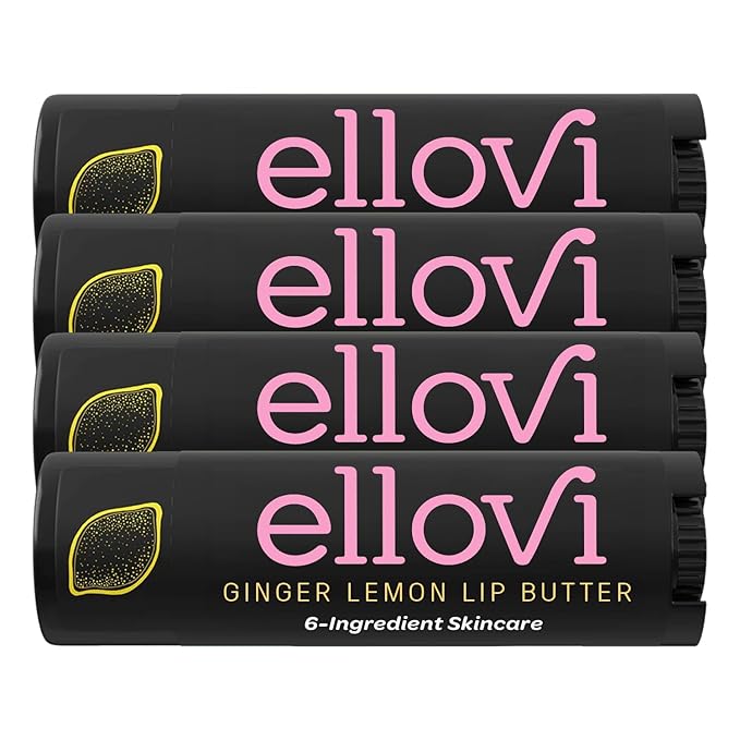 Natural Lip Butter Lip Balm - Ginger Lemon - Pure Enough to Eat - Made With Just 6 Vegan Ingredients - 100% Natural & Organic Moisturizing Lip Care for All Day Hydration (4-Pack)-Velvo Beauty
