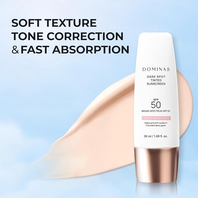 SPF 50 DOMINAS Tinted Sunscreen Moisturizer (1.7fl oz) - Tone Correction, Korean Skin Care, Broad-Spectrum UV Defense Sunblock, Water-in-Oil Formula for Lightweight, Panthenol, Sun Cream-Velvo Beauty
