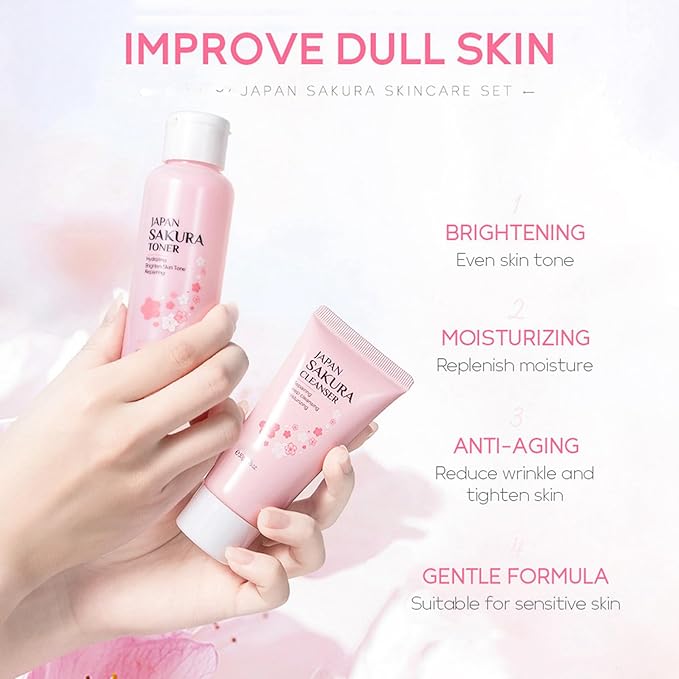 Skin Care Set Sakura Women Beauty Gift Sets Korean Skin Care Kit with Cleanser, Face Serum, Face Cream,Toner,Eye Cream,2Pcs Mud Mask - Skin Care Routine Kit for Women (SetC)-Velvo Beauty