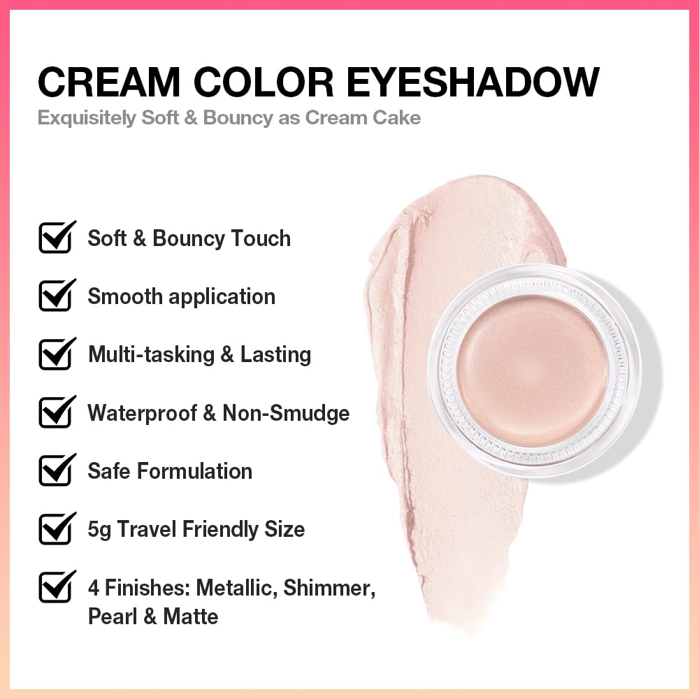 Kaely Single Cream Eyeshadow Pot, Pearl Translucent Eye Shadow for Older Women High Pigmented Waterproof, Natural Eyeshadow Palette Makeup Brightener, sombras en crema para ojos, Blendable, P06-Velvo Beauty