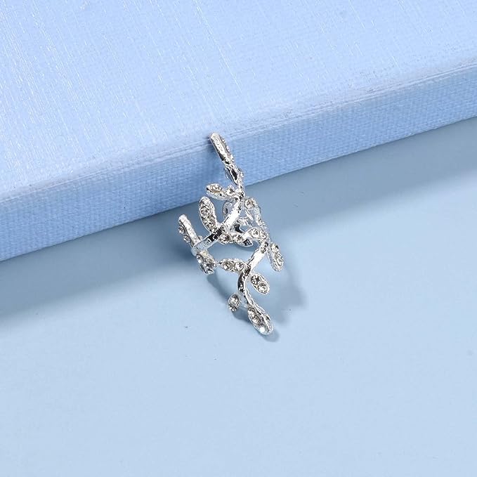 Boho Cz Leaf Ear Cuff Earrings Silver Ear Crawler Earrings Paved Rhinestone Cartilage Cuff Earrings Non Piercing Ear Cuff Wrap Earrings Jewelry for Women and Girls Gifts-Velvo Beauty