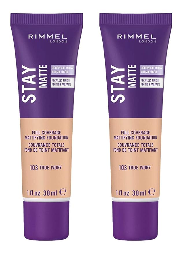 Rimmel Stay Matte Liquid Foundation, True Ivory, 1 Fl Oz, 2 Count (Pack of 1)-Velvo Beauty
