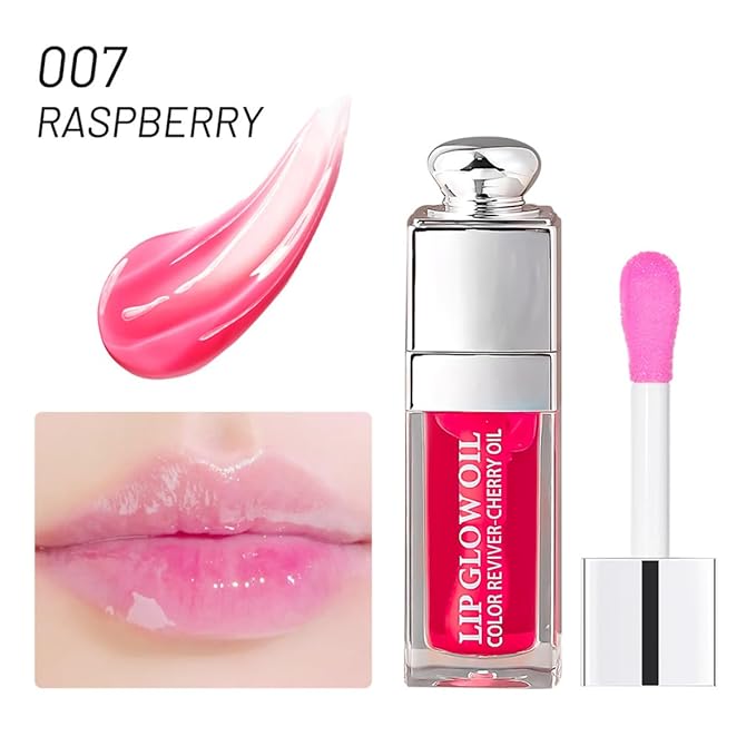 Hydrating Lip Glow Oil, Moisturizing Plumper Lip Gloss, Transparent Plumping Balm, Tinted Balm Care 0.2 OZ - 007 RASPBERRY-Velvo Beauty