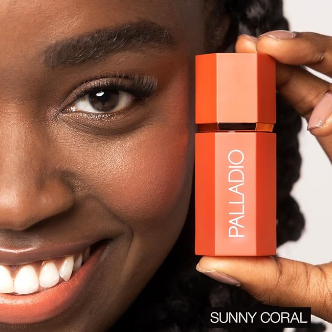 Palladio Liquid Blush for Cheeks & Lips 2-in-1 Makeup Face Blush, Weightless Cream Formula, Smudge Proof Long-Wearing Pigmented Blush, Natural Look Makeup Face Blushes, Dewy Finish, Sunny Coral-Velvo Beauty