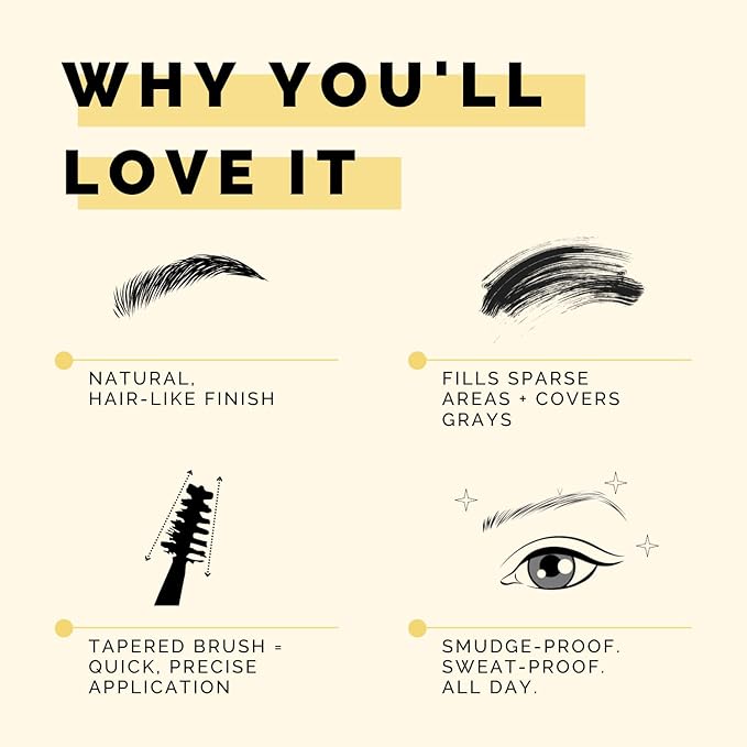 Elizabeth Mott Eyebrow Gel - Queen of the Fill Tinted Brow Filler, Volumizer & Setter - Defines, Shapes & Covers Grays - Water-Resistant, Long-Lasting, Smudge-Proof - Cruelty-Free, Black Shade, 4g-Velvo Beauty