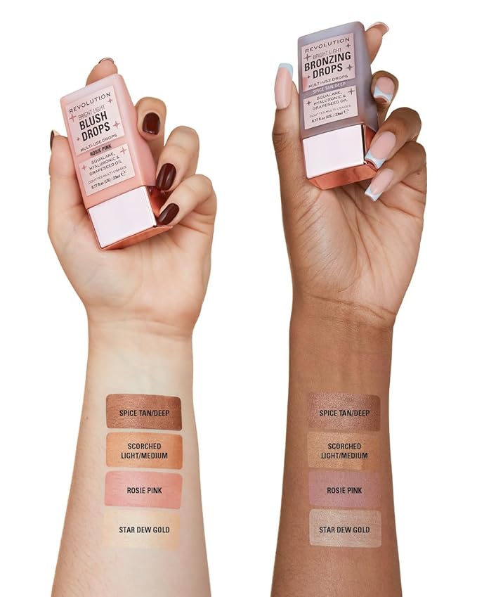 Revolution Beauty, Bright Light Bronzing Drops, Bronze & Glow Face & Body Drops Infused with Hyaluronic Acid, Bronze Scorched, 0.77 Fl. Oz.-Velvo Beauty
