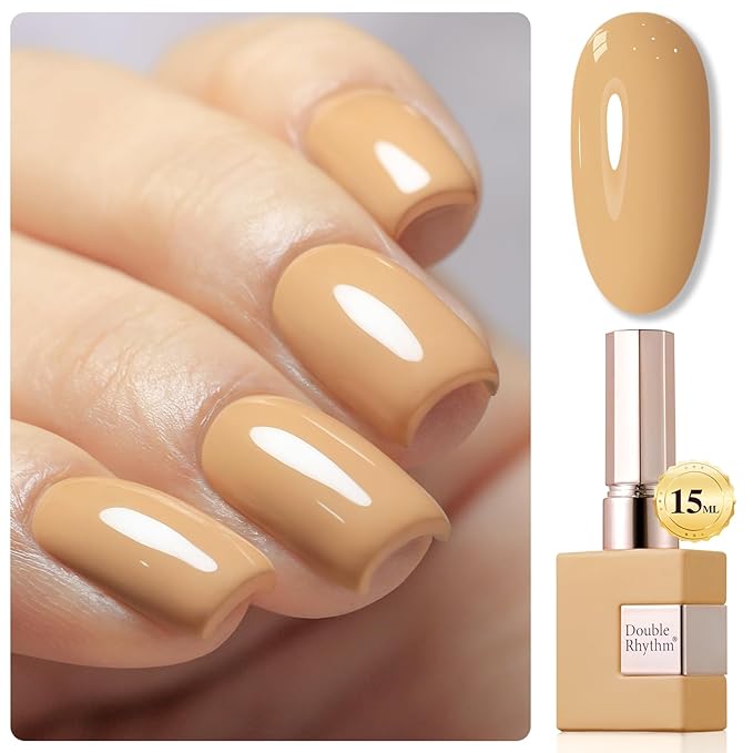 Double Rhythm 0.50 OZ Nude Gel Polish Same Color Same Bottle Sheer Pastel Neutral Natural Milky 15 ML Jelly UV Nail Art DIY at Home (Earth Beige-A1442)-Velvo Beauty