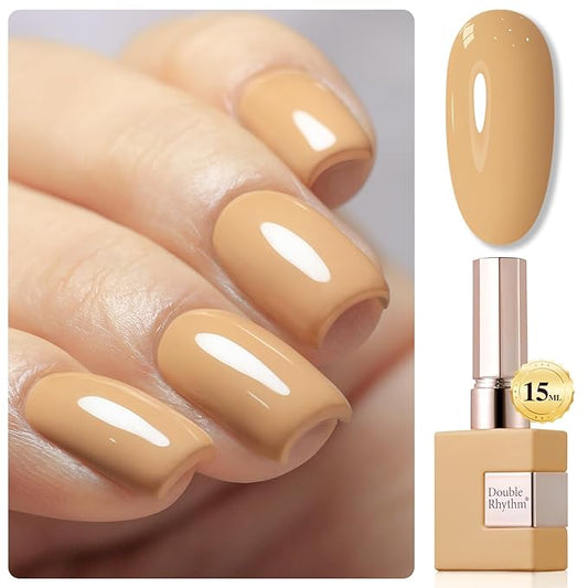 Double Rhythm 0.50 OZ Nude Gel Polish Same Color Same Bottle Sheer Pastel Neutral Natural Milky 15 ML Jelly UV Nail Art DIY at Home (Earth Beige-A1442)-Velvo Beauty