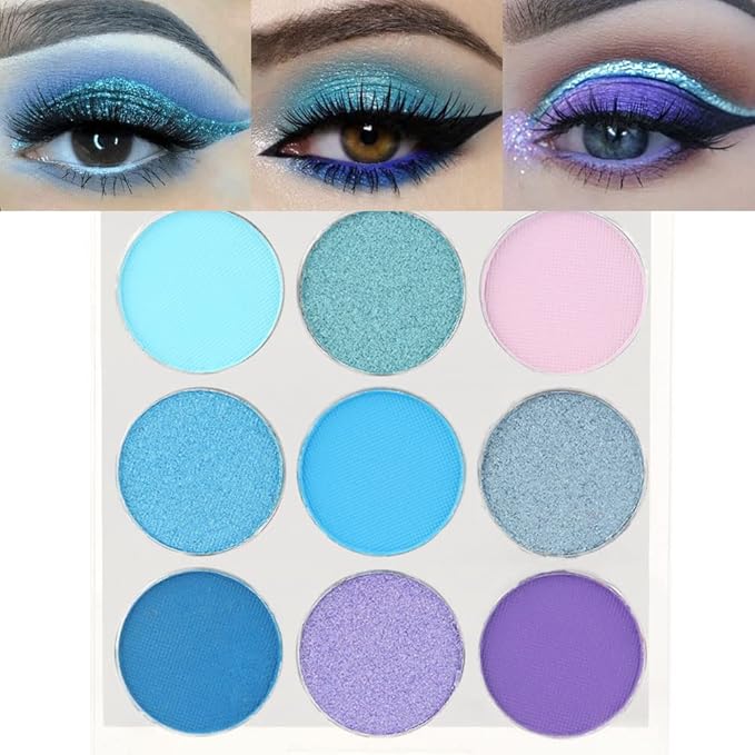 9 Colors Shimmer Matte Blue Eyeshadow Palette.Highly Pigmented Light Blue Eyeshadow Dark Blue Eye shadow Paleta.Blendability Shiny Matte Blue Makeup Powder Palet.paleta de sombras de ojos azul-Velvo Beauty
