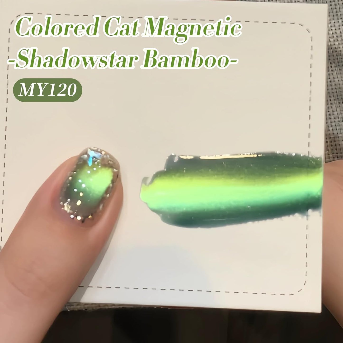 Born Pretty Cat Magnetic Gel Nail Polish, Green Gel Polish Crystal Cat Holographic Magnetic Nail Polish Nail Art Manicure Salon DIY at Home 15ML-Velvo Beauty