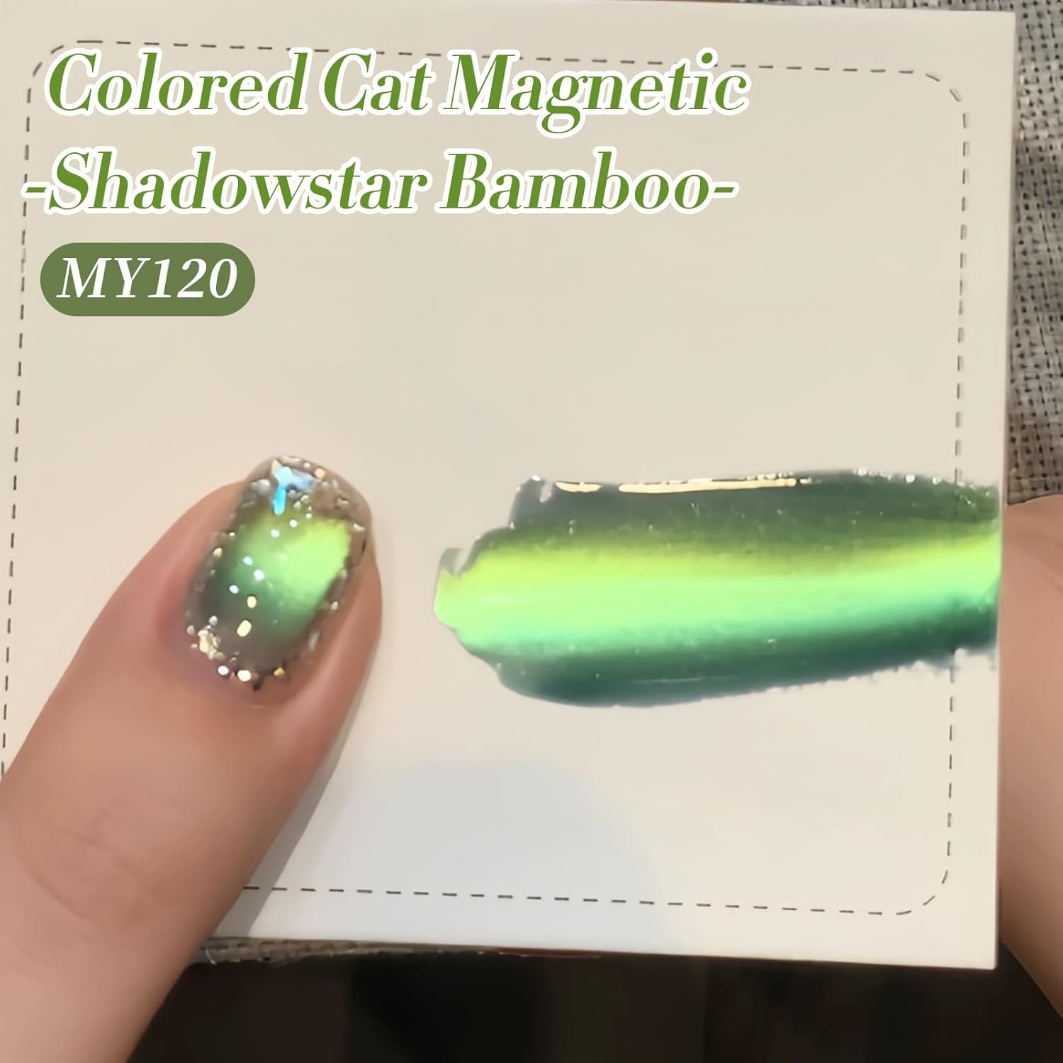 Born Pretty Cat Magnetic Gel Nail Polish, Green Gel Polish Crystal Cat Holographic Magnetic Nail Polish Nail Art Manicure Salon DIY at Home 15ML-Velvo Beauty