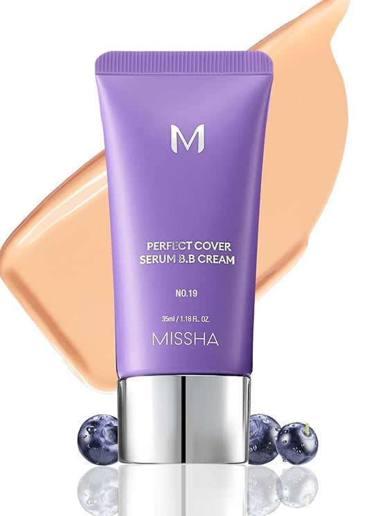 MISSHA M PERFECT COVER SERUM BB CREAM No.19 Ivory - Fair/Light with Warm Undertone, BB Cream by Cardi B Pick, Skin Tint, Tinted Moisturizer, Skin Care Foundation Makeup, Korean Makeup,1.18 Fl oz-Velvo Beauty