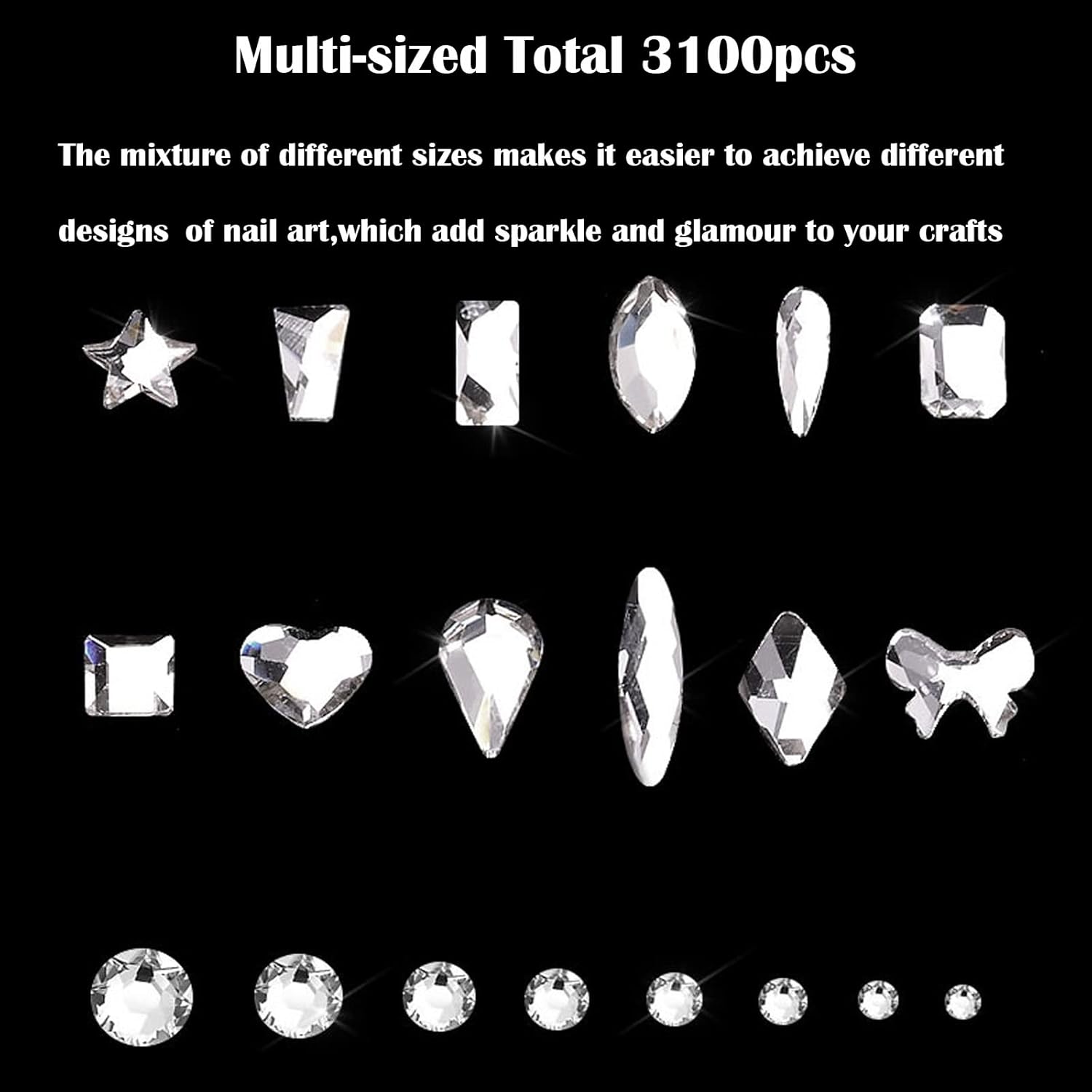 Nail Rhinestones Kit, Nail Art Decorations with Wax Pencil Flat AB Rhinestones Kit DIY Crafts Gemstones for Nail, Shoes, Clothes, Jewels (600 Powder diamonds + 2500 flat rhinestone)-Velvo Beauty