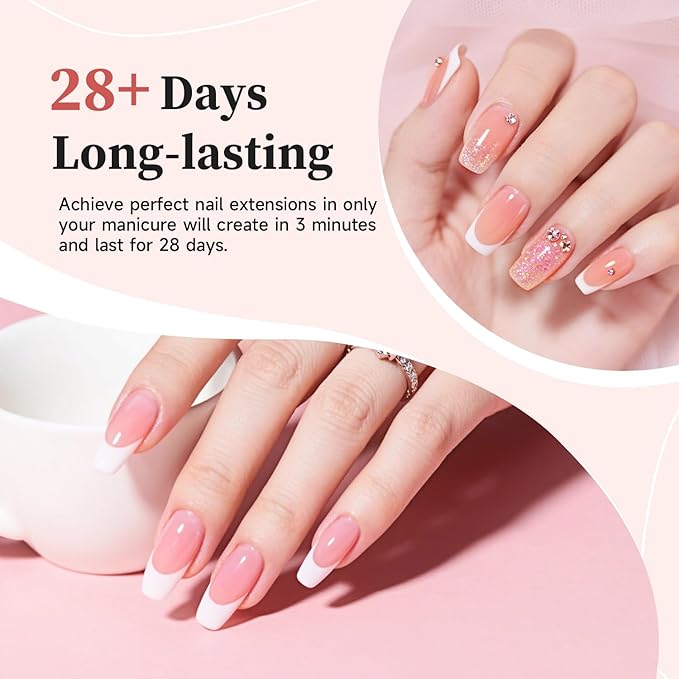 JEWHITENY Poly Nail Gel Set Clear Pink White Neutral Classic Color Poly Extension Gel With Base and Top Coat Slip Solution French Manicure for Home DIY Need U V Lamp Curing-Velvo Beauty