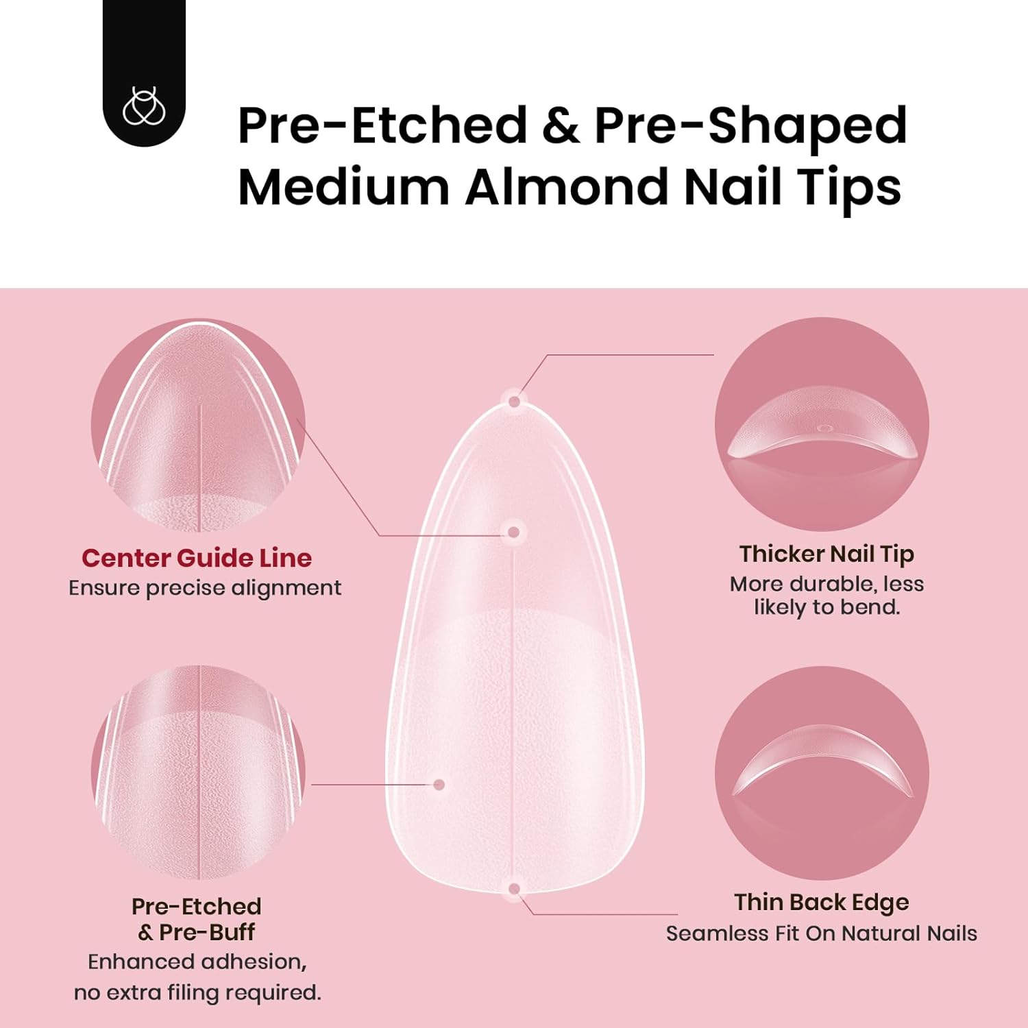 Beetles Medium Almond Nail Tips: 288PCS Medium Almond Matte Clear False Acrylic Press on Nails Tips 12 Sizes Pre-shape Full Cover Nail Tips Nail Extension DIY Valentines Day Gifts for Women-Velvo Beauty