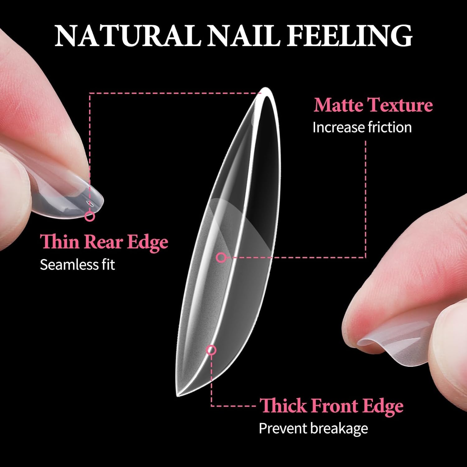 EBANKU Medium Almond Nail Tips, 550 Pcs Matte Clear Acrylic Press-on Nails, Pre-shaped Half Matte Full Cover Clear Acrylic Nails Gel Kit False Nail Tip Press on Nails for Nail Extension DIY Salon-Velvo Beauty