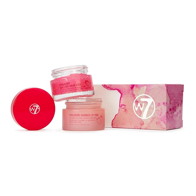 W7 Sweet Dreams Lip Scrub & Overnight Lip Mask Duo - 2Pcs Set - Strawberry Flavour - Exfoliate, Condition, Soothe & Hydrate-Velvo Beauty