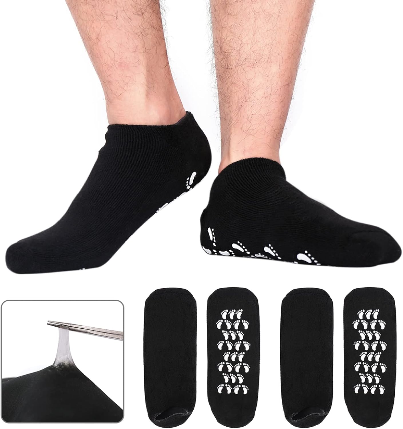 Codream Large Men's Moisturizing Gel Socks Men's Feet Care Ultimate Treatment for Dry Cracked Rough Skin on Feet Pack of 2 Pairs Black US Men 10-15-Velvo Beauty