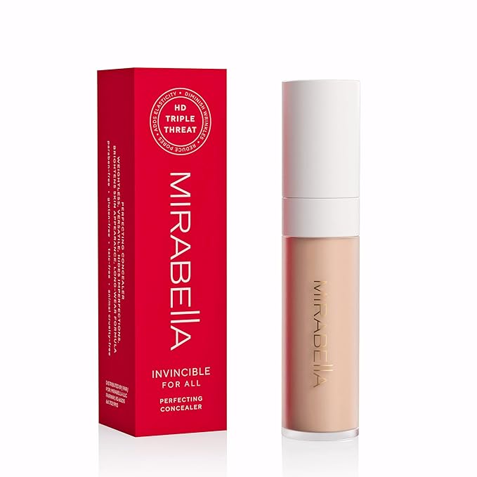 Mirabella Invincible For All Perfecting Under Eye Concealer Full Coverage - Hydrating Makeup Concealer for Dark Circles, Fine Lines & Wrinkles w/Hyaluronic Acid - Porcelain P10-Velvo Beauty