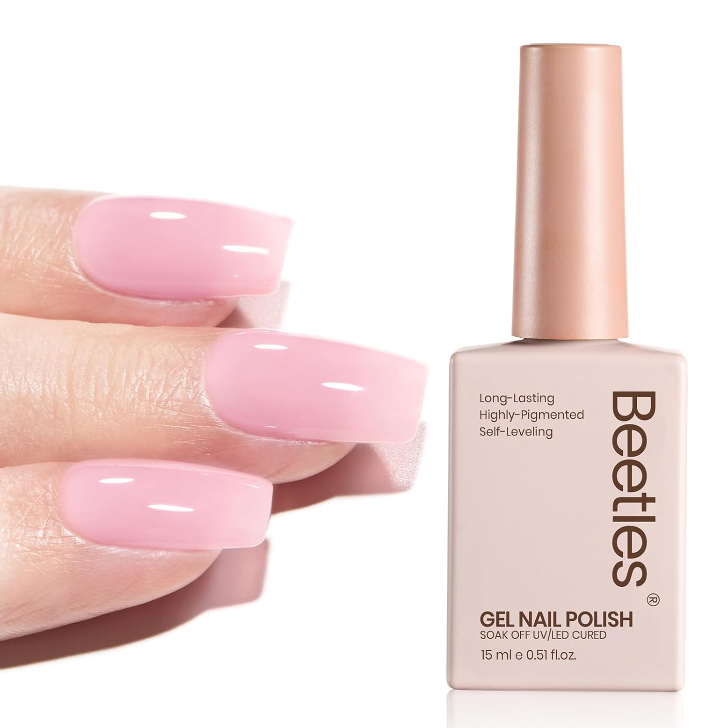 Beetles Nude Gel Nail Polish - 15ml Nude Pink Natural Gel Polish Nail Concealer Ballet Pink Jelly Gel Polish Sheer Translucent Soak Off UV Nail Art DIY Salon Home Manicure Gift for Girls Women-Velvo Beauty