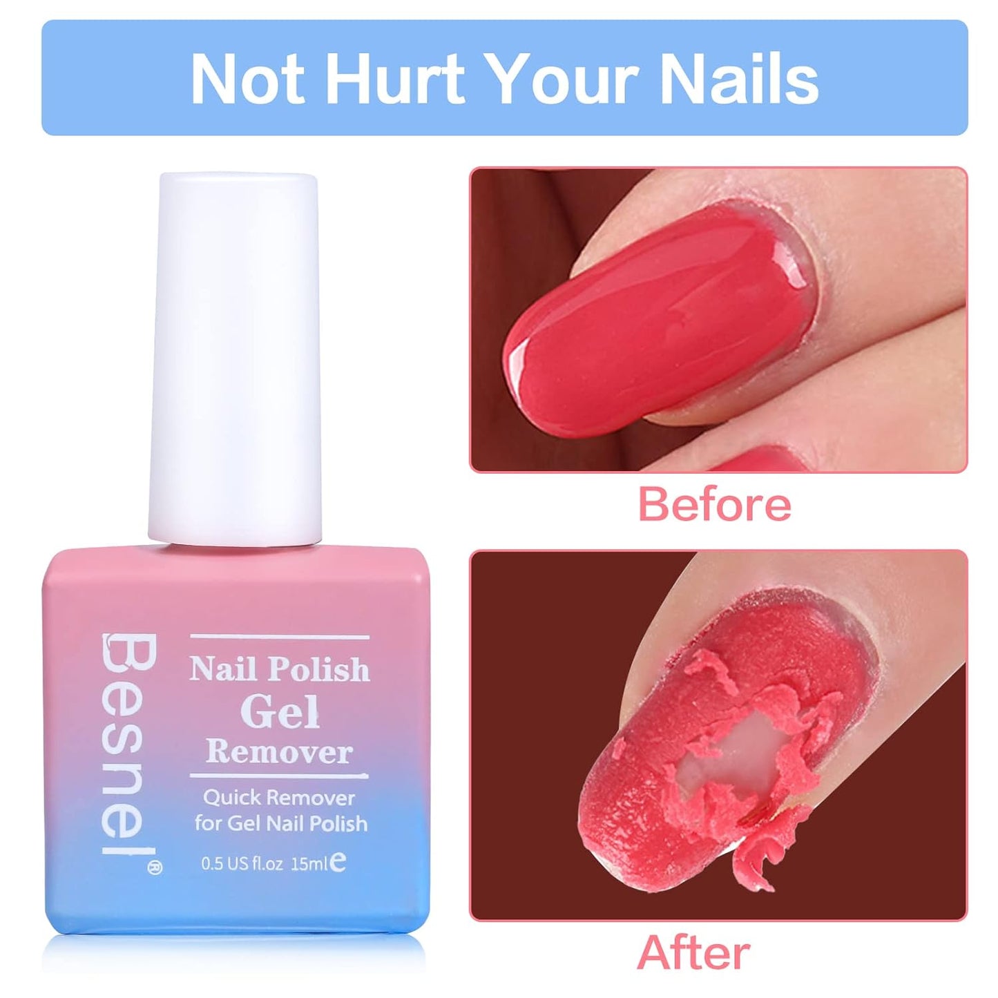 Gel Nail Polish Remover 5 Pack Professional Gel Polish Remover Non-Irritating Quick Easy,Nail Polish Gel Remover Tools Kit Nail File Cuticle Pusher Nail File Grit, No Need For Foil Soaking Or Wrapping-Velvo Beauty