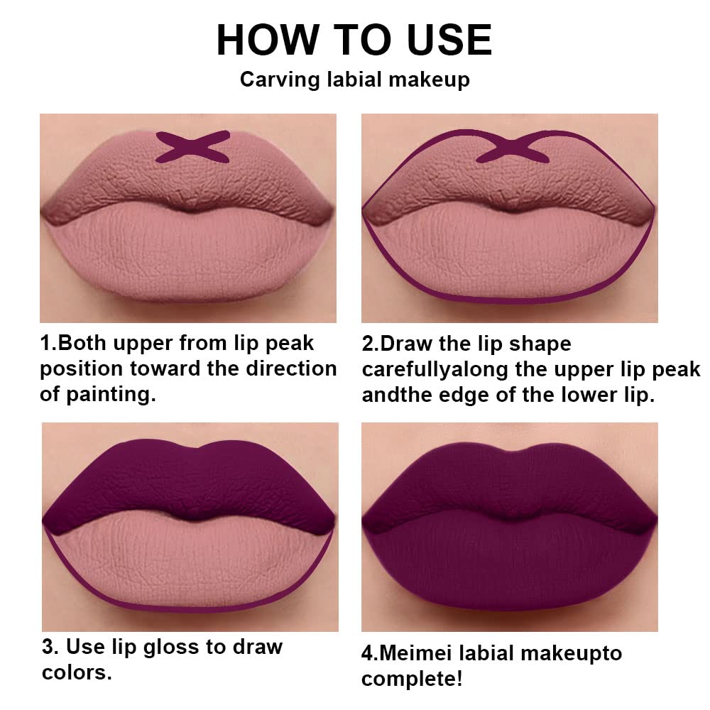 evpct 2Pcs Purple Plum Matte 24-hour Liquid Lipstick and Lip Liner Pencil Makeup Set Women Dark Red Bright Berry Liquid Lipstick Matte Lip Tint 24H and with Lip Liner Set Waterproof Long Lasting 1-Velvo Beauty
