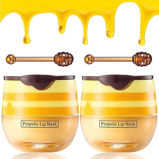 2PCS Honey Lip Balm, Exfoliating Honey Pot Lip Balm Sleeping Lip Mask with Brush, Hydrating & Prevention Dry and Cracked, Lip Scrubs Exfoliator & Moisturizer-Velvo Beauty