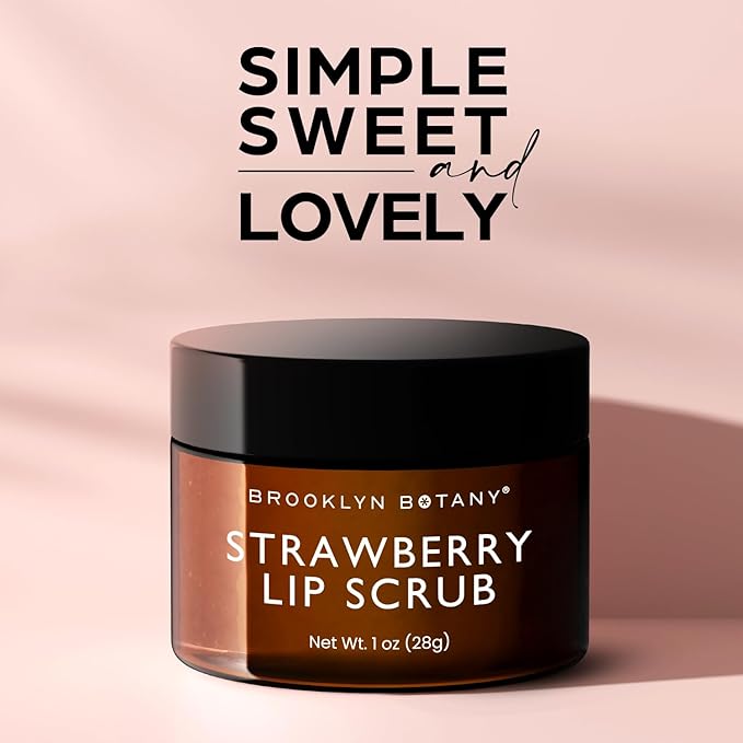 Brooklyn Botany Lip Scrub Exfoliator 1 oz – Lip Moisturizer for Dry Lips and Chapped Lips – Gentle Lip Exfoliator for Smooth and Brighter Lips – Strawberry Flavor-Velvo Beauty