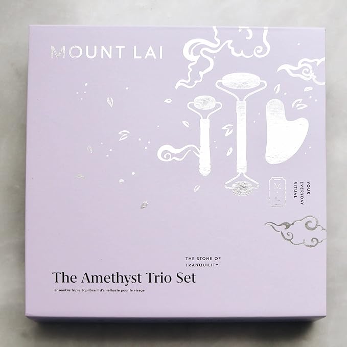 Mount Lai Amethyst Trio Calming Facial Set, Facial Roller and Amethyst Gua Sha Facial Tools Set, Guasha Tool for Face to Relieve Muscle Tension and Reduce Puffiness, Anti Aging Skin Care Sets-Velvo Beauty