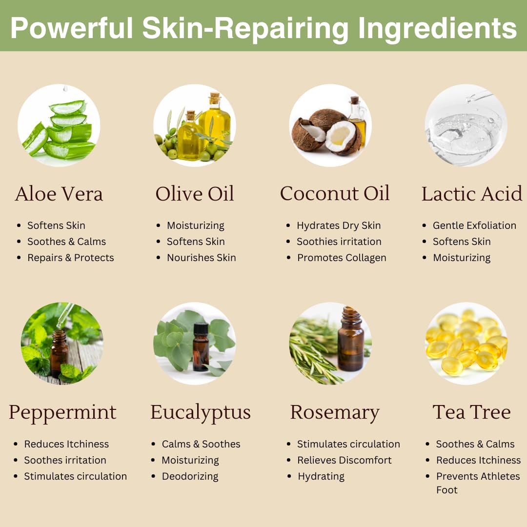 Peppermint, Rosemary, Eucalyptus & Tea Tree Oil Foot Cream for Dry Feet, Cracked Heels, Calluses, Athlete's Foot - Heel Repair Cream for Women & Men (8 oz)-Velvo Beauty