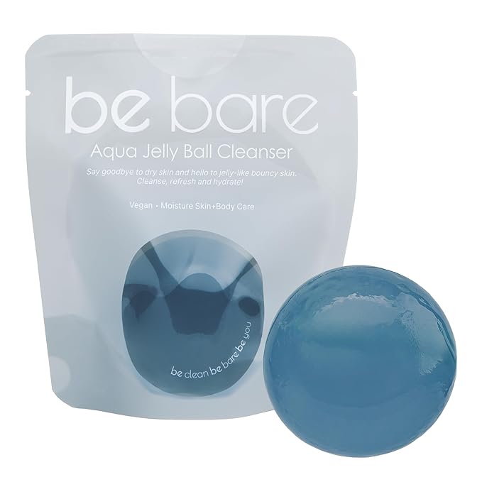Be Bare Jelly Ball Cleanser, Daily Face Wash Korean Skin Care Cleanser Ball for Dry Skin with Squalane & Hyaluronic Acid for Skin Hydration and Moisturizing - Fresh Aqua (1.41oz)-Velvo Beauty