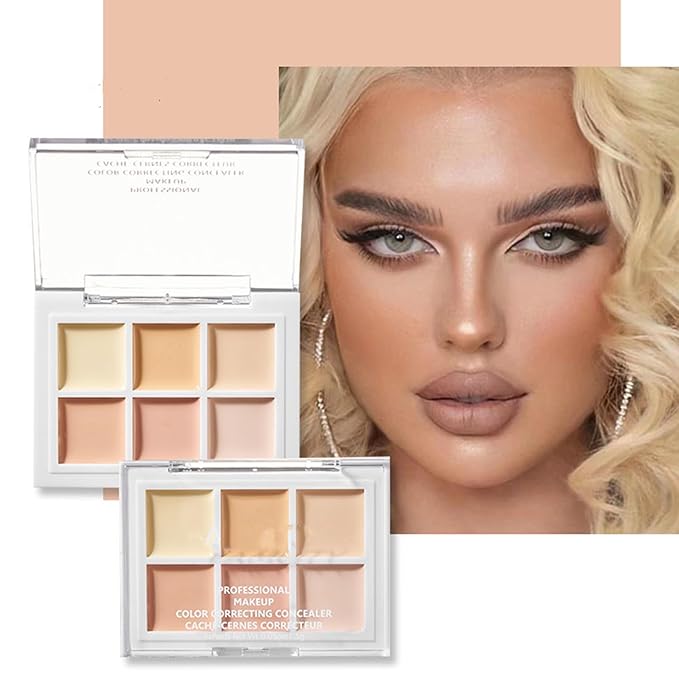 Color Correcting Concealer Palette 6 Colors Lightweight Smooth Correcting Contour Cream Makeup Palette (Color 02)-Velvo Beauty