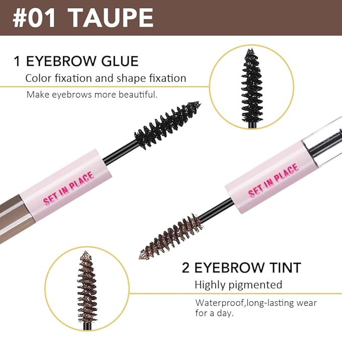 evpct 2-in-1 Tinted Brow Gel & Clear Brow Setting Glue Eyebrow Gel Kit - Strong Hold 24HR Waterproof Smudgeproof Eyebrow Makeup for Natural Soft Full Brows, Brows Enhancer Mascara Makeup - Taupe-Velvo Beauty