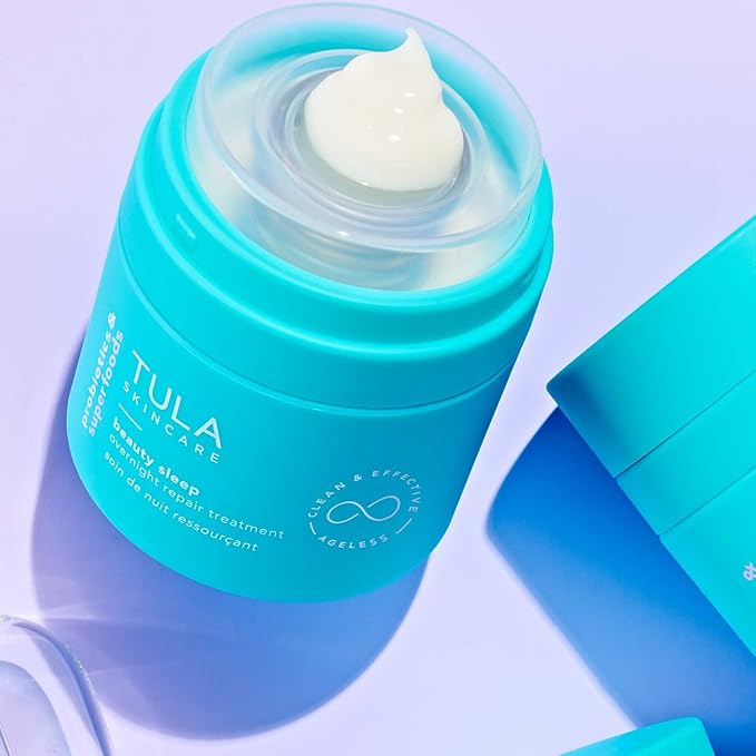 TULA Skin Care Beauty Sleep Overnight Repair Treatment - Anti-Aging, Night Cream, Contains Natural Peptides, AHAs, Retinol, Vitamin C to Reduce the Appearance of Lines and Dull Tone, 1.7 oz.-Velvo Beauty