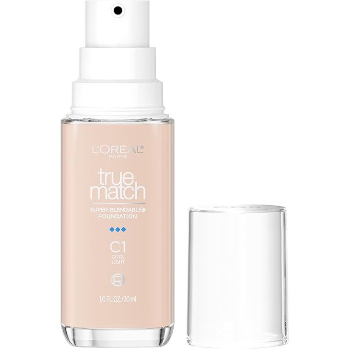 L'Oreal Paris True Match Super-Blendable Foundation, Medium Coverage Liquid Foundation Makeup, C1, Light, 1 Fl Oz-Velvo Beauty