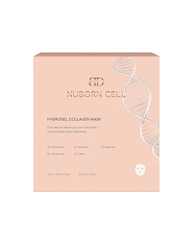 Nuborn Cell Hydrogel Collagen Mask | Advanced Stem Cell Face Mask for Dry Skin | 2% Niacinamide, Peptides, Collagen, and Hyaluronic Acid | Made in Korea, (4 masks) Pack of 1-Velvo Beauty
