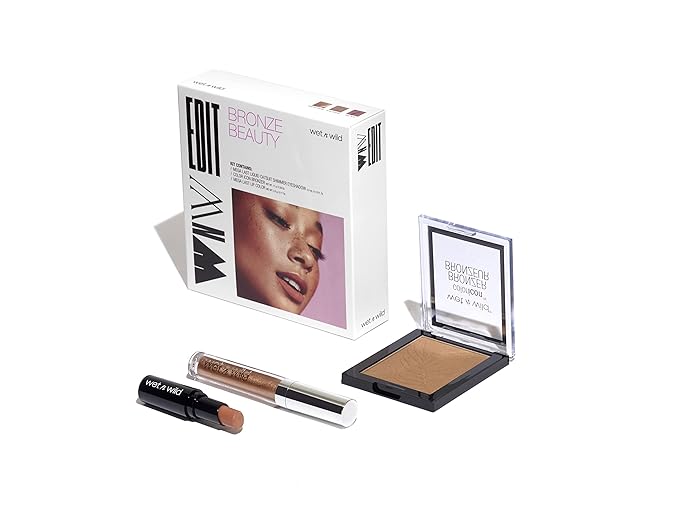 wet n wild Edit Makeup Set Bronze Beauty Kit, Bronzer Face Powder, Glitter Bronzer Lip Gloss, Matte Lipstick-Velvo Beauty