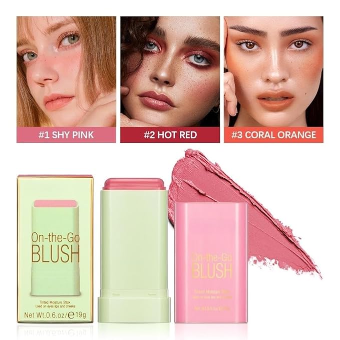 On-the-Go Makeup Blush Stick Tinted Moisture Stick, Shadow Lips Cheek Blusher Creamy Makeup Long Lasting Natural Nude Makeup for All Skin (3PC)-Velvo Beauty