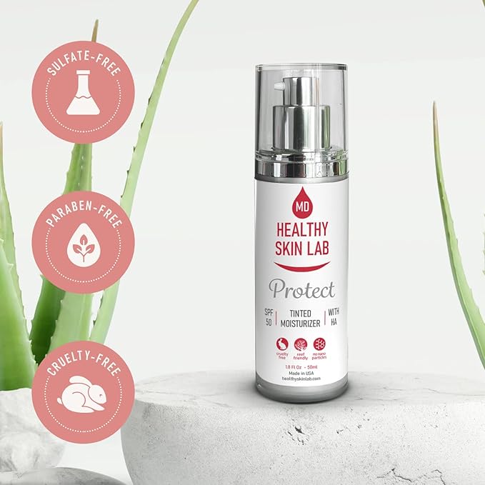 Protect Tinted Moisturizer & Mineral Sunscreen SPF 50, Hyaluronic Acid, Zinc Oxide, Titanium Dioxide for Deep Hydration, Dermatologist-Tested, Suitable for All Skin Types, 50ml-Velvo Beauty