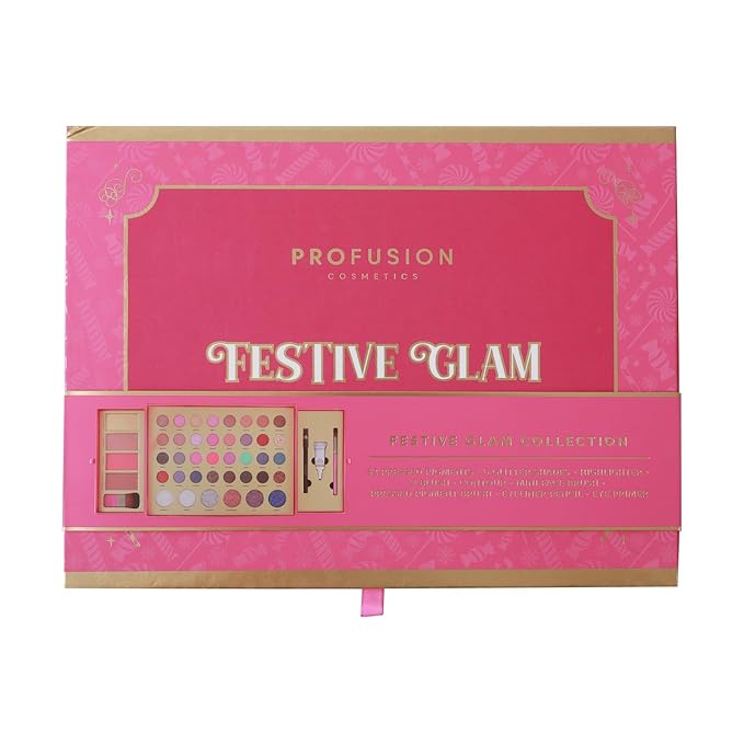 Profusion Cosmetics Sweet Holiday Festive Glam 46 Piece Eye and Face Essentials for Holiday Sparkle, Ultimate Holiday Glam Set With Highlighter, Blush, Contour, and More-Velvo Beauty